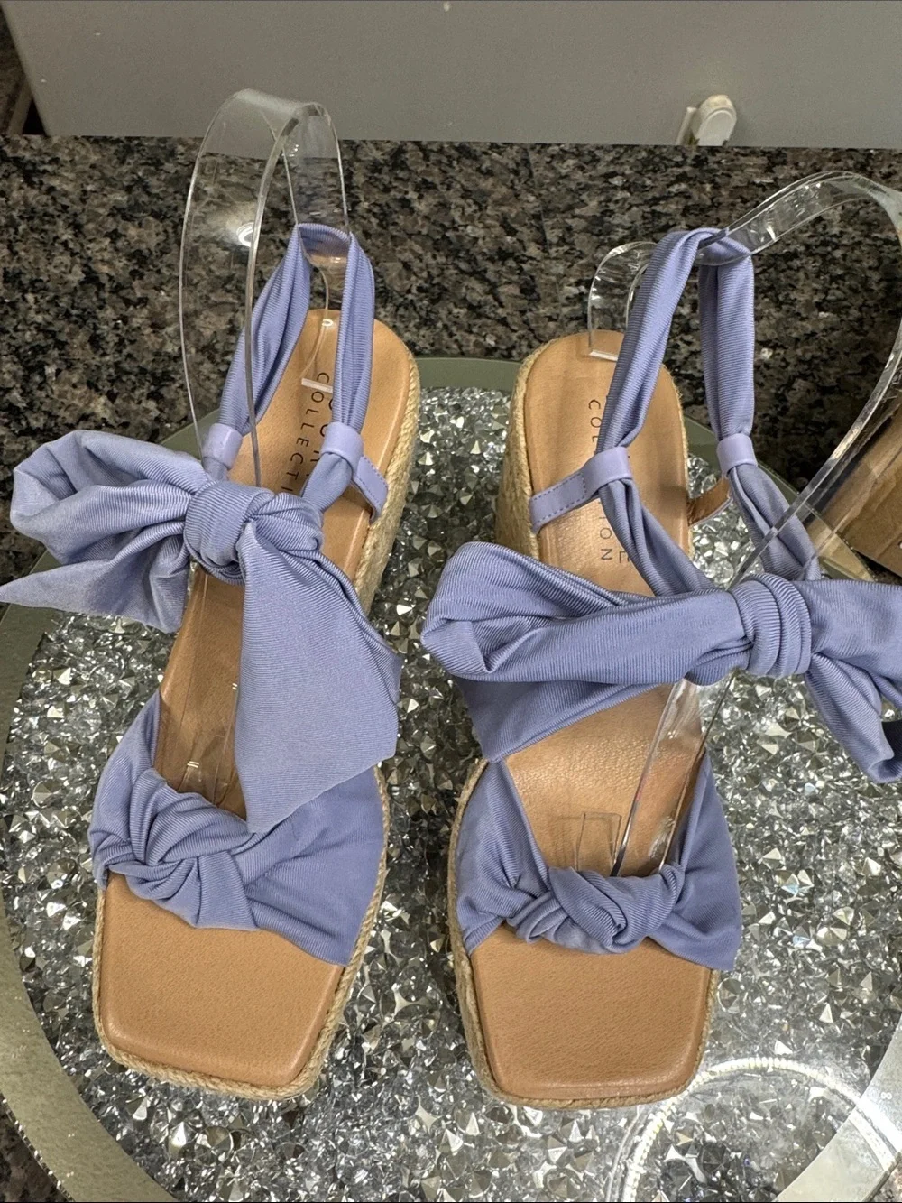 Journee Collection Surria purple Lavender Bow Espadrille Wedge Sandals NEW 8